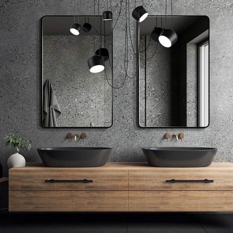 Espejo de baño con estante BERG madera maciza negro 60x12x70cm - referencia  Mqm-358559