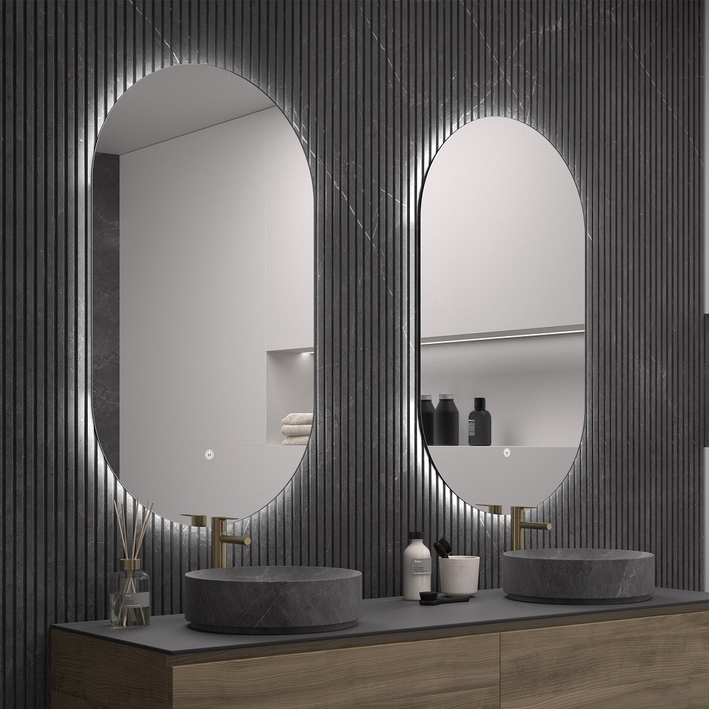 Espejo LED ovalado de 32 x 20 pulgadas con luces delanteras +  retroiluminación RGB arco iris, espejos ovalados para baño montado en la  pared, espejo