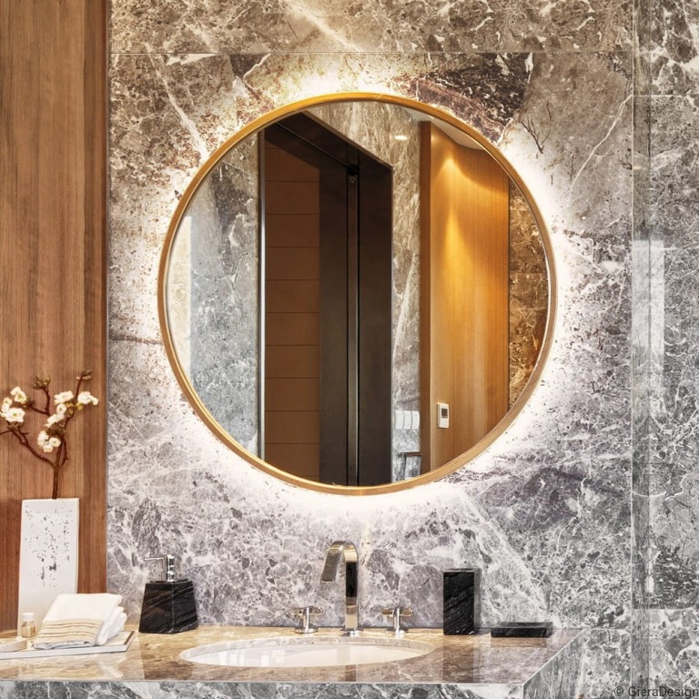 Keonjinn Espejo redondo de baño dorado, espejo enmarcado de oro cepillado  de 24 pulgadas para pared, espejo circular dorado con marco de metal,  espejo