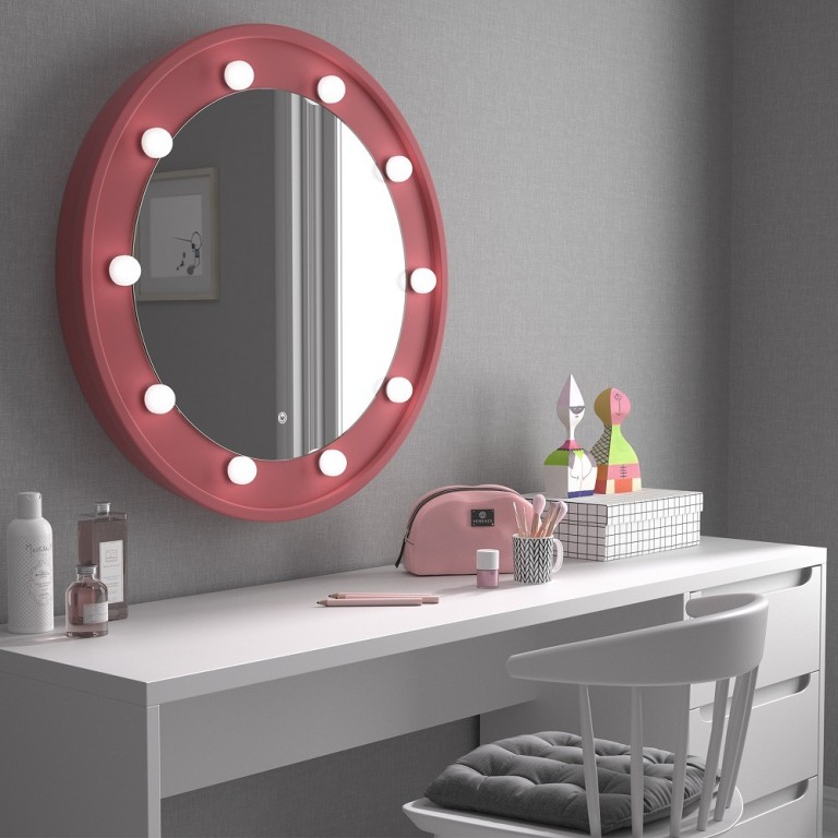 Vlsrka Espejo de tocador de 20 pulgadas con luces, espejo de maquillaje LED  redondo, espejo de maquillaje grande con luces, espejo iluminado de alta