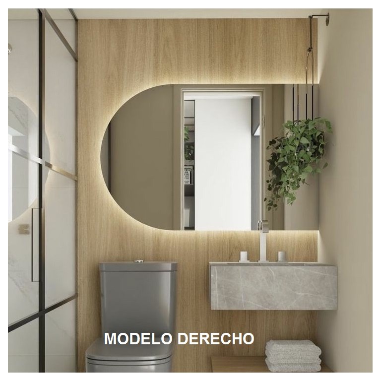 Baño de diseño minimalista. Espejo con luz de led traserea para iluminación  ambiental. Revestimientos …