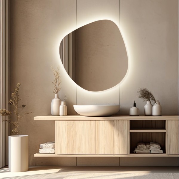  Espejo de tocador con luces, espejo de baño LED redondo, espejos  de baño para pared, espejo circular, espejo de pared pulido sin marco para  baño, tocador, dormitorio, luz blanca/cálida : Hogar