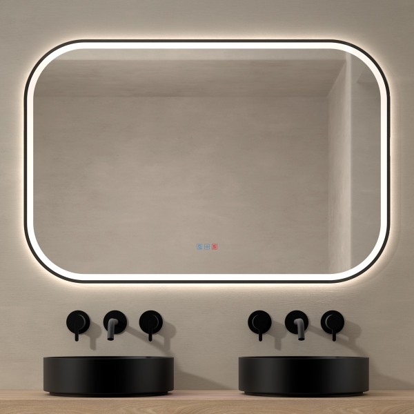 Espejo Rectangular Baño Marco Negro LED